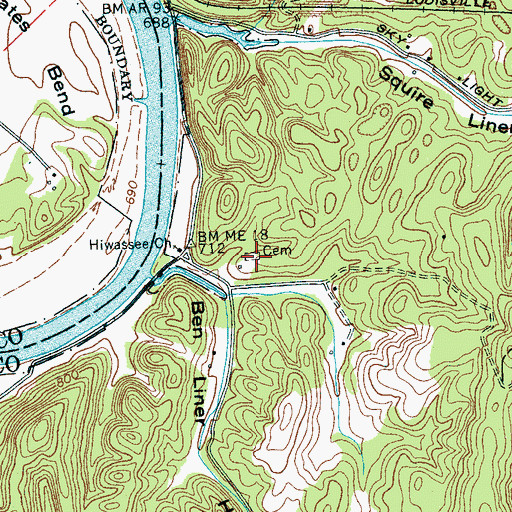 Topographic Map of Hiwassee Baptist Church Cemetery, TN