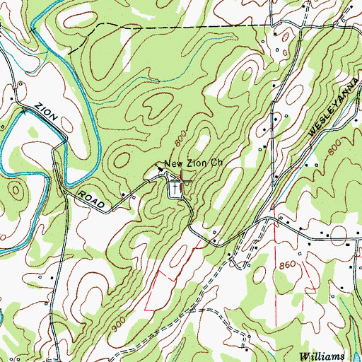 Topographic Map of New Zion Baptist Church Cemetery, TN