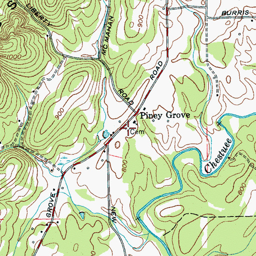 Topographic Map of Piney Grove United Methodist Church Cemetery, TN