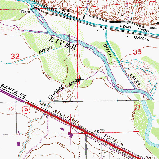 Topographic Map of Crooked Arroyo, CO