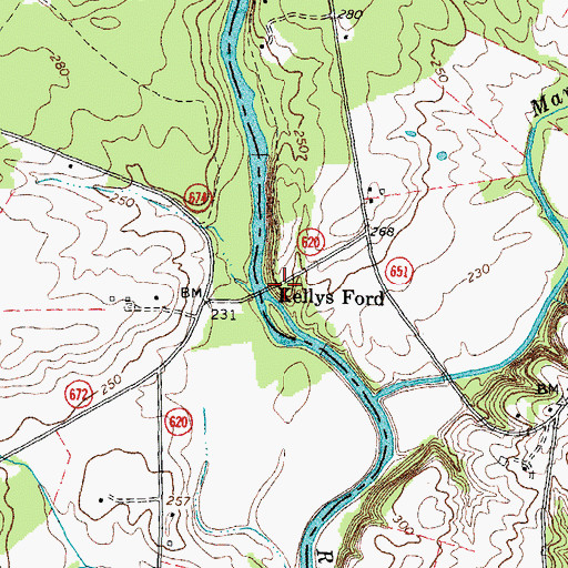 Topographic Map of Kellys Ford Bridge, VA