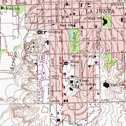 Topographic Map of South School, CO