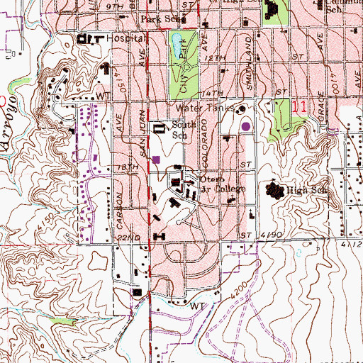 Topographic Map of Otero Junior College, CO
