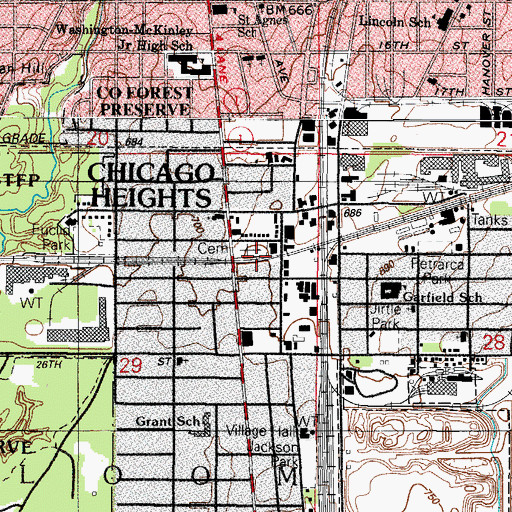 Topographic Map of Bloom Presbyterian Cemetery, IL
