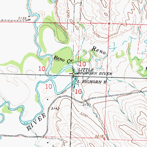 Topographic Map of Reno Ford, MT