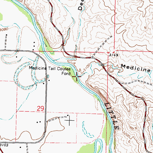 Topographic Map of Medicine Tail Coulee, MT