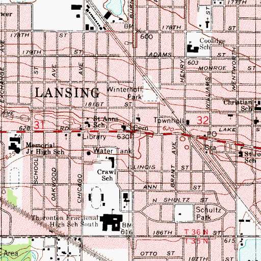 Topographic Map of First Reformed of Lansing Cemetery, IL