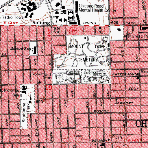 Topographic Map of Mount Isaiah Israel Cemetery, IL
