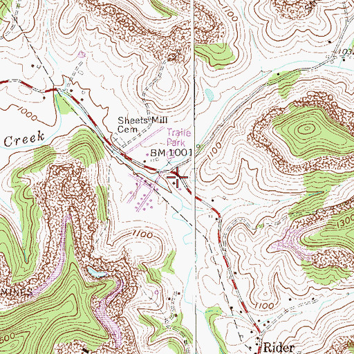 Topographic Map of Sheets Mill School (historical), WV