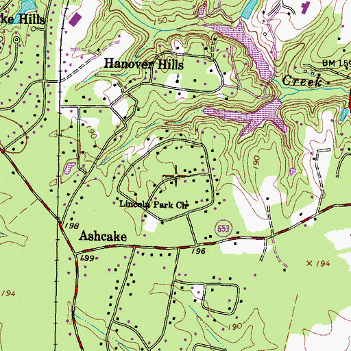 Topographic Map of Lincoln Park, VA