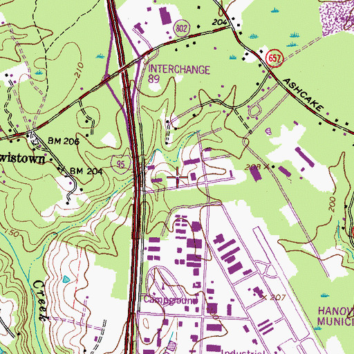 Topographic Map of Watkins Industrial Park, VA