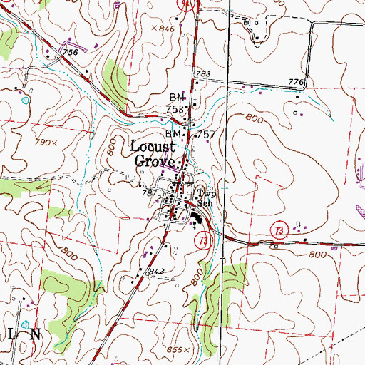 Topographic Map of Locustgrove Post Office (historical), OH