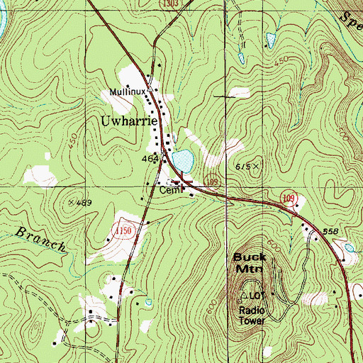 Topographic Map of Uwharrie Methodist Church, NC