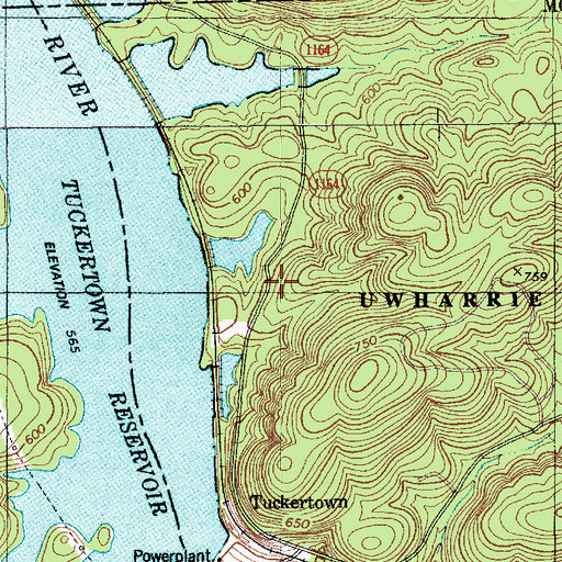 Topographic Map of Tuckertown School (historical), NC