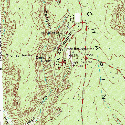Topographic Map of Mesa Verde National Park Headquarters, CO