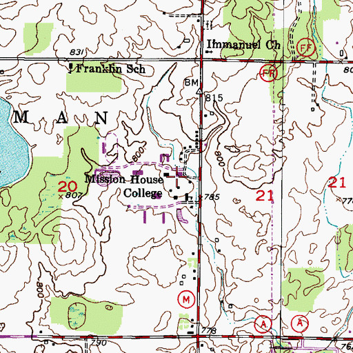 Topographic Map of A M Krueger Hall, WI