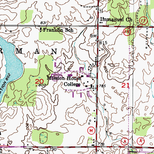 Topographic Map of Bradley Building, WI