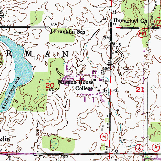 Topographic Map of Chase Center, WI