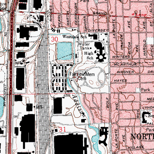 Topographic Map of Memorial Estates Cemetery, IL