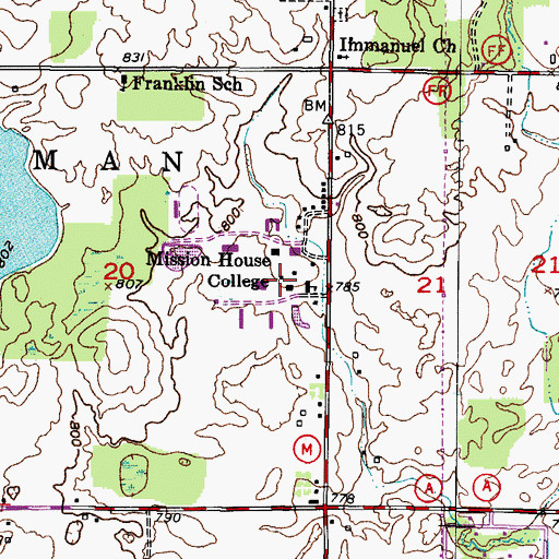 Topographic Map of Esch Library, WI