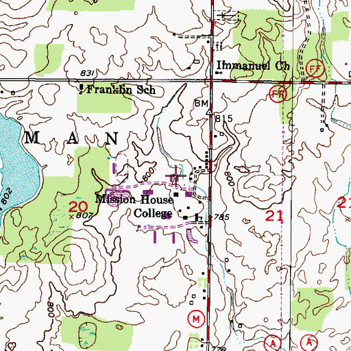 Topographic Map of Hofer Hall, WI