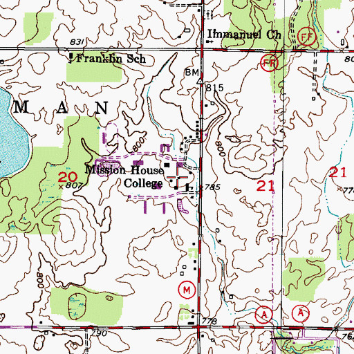 Topographic Map of Old Main Hall, WI