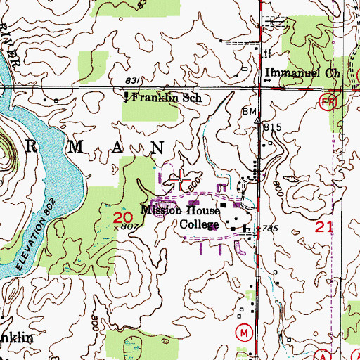 Topographic Map of Wehr Center, WI