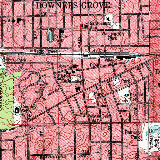 Topographic Map of Downers Grove Cemetery, IL