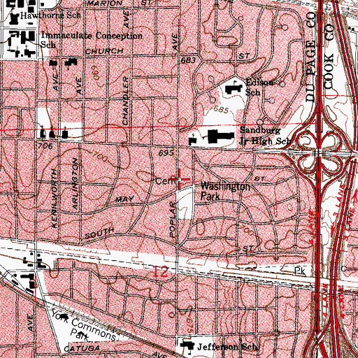 Topographic Map of Glos Cemetery, IL