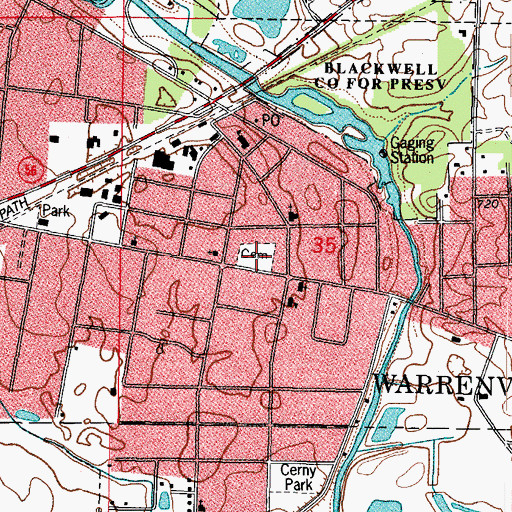 Topographic Map of Warrenville Cemetery, IL