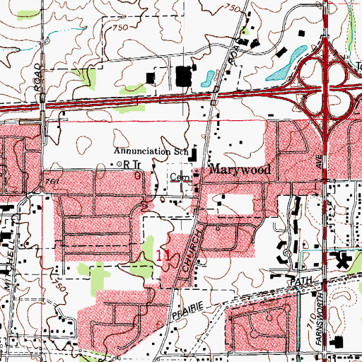 Topographic Map of Marywood Catholic Cemetery, IL