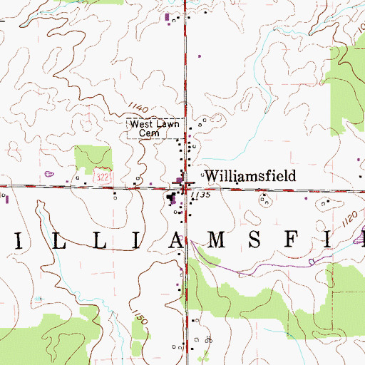Topographic Map of Williamsfield Post Office, OH