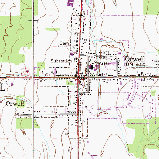 Topographic Map of Orwell Post Office, OH