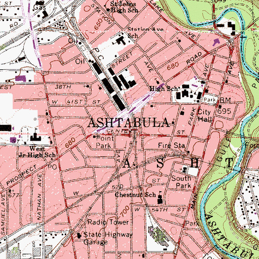 Topographic Map of Ashtabula Post Office, OH