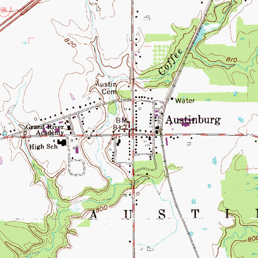 Topographic Map of Austinburg Post Office, OH