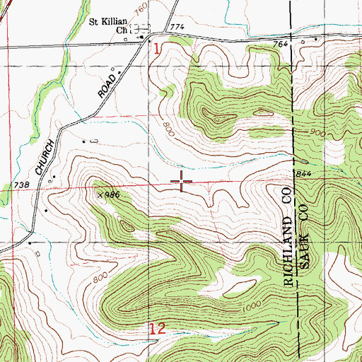 Topographic Map of Evergreen Stock and Dairy Farm, WI