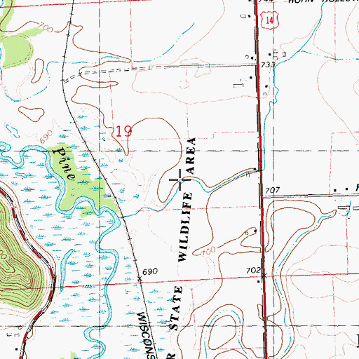 Topographic Map of Evergreen Farm, WI