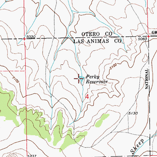 Topographic Map of Perky Reservoir, CO