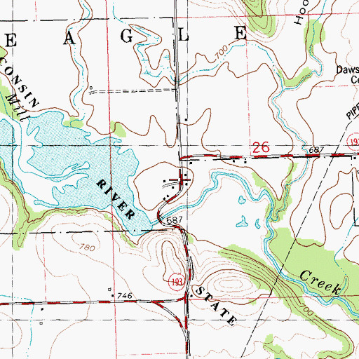 Topographic Map of Balmoral, WI