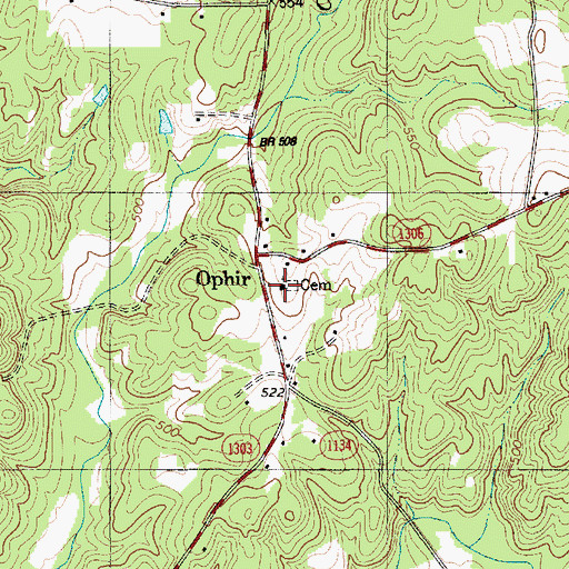 Topographic Map of Ophir Methodist Episcopal Church South, NC