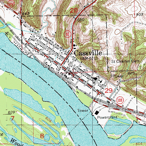 Topographic Map of Cassville Post Office, WI