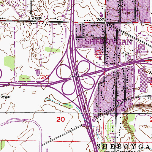 Topographic Map of Interchange 126, WI