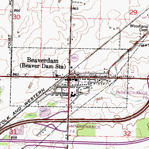 Topographic Map of Beaverdam Post Office, OH