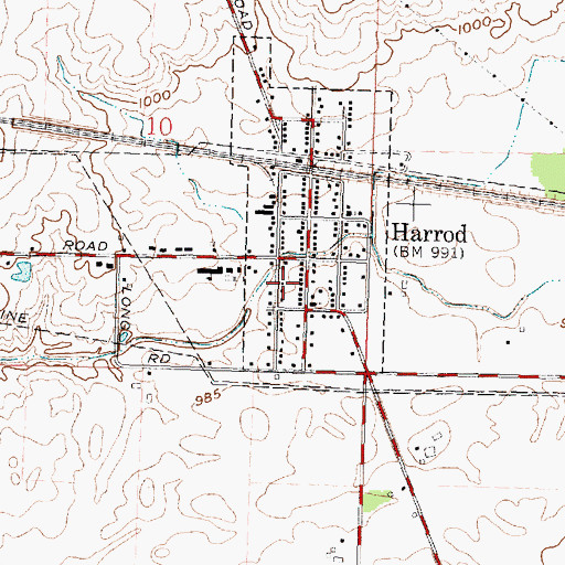 Topographic Map of Harrod Post Office, OH