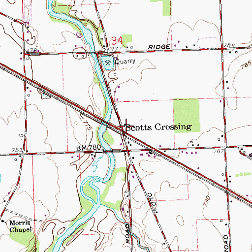 Topographic Map of Scotts Crossing Post Office (historical), OH