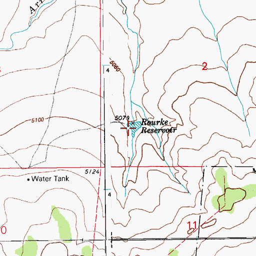 Topographic Map of Rourke Reservoir, CO