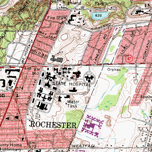 Topographic Map of Rochester Psychiatric Center, NY