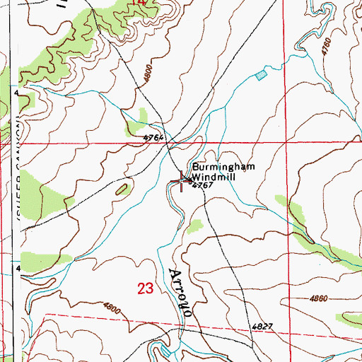 Topographic Map of Burmingham Windmill, CO