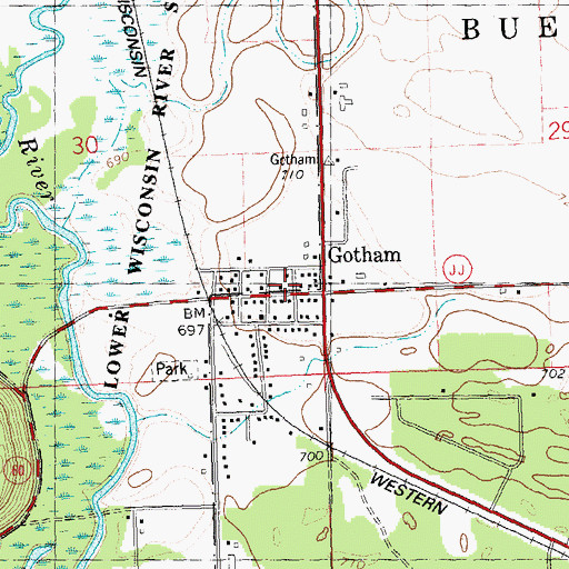Topographic Map of Gotham Post Office, WI