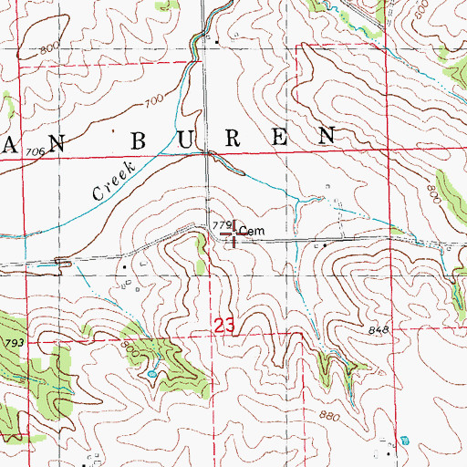 Topographic Map of Old Van Buren Cemetery, IA